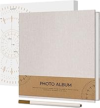 Vienrose Self Adhesive Photo Album for 4 x 6 Picture, Linen Cover Scrapbook Album 40 White Pages DIY Photo Book with a Ballpoint Pen for Wedding, Birthday, 17x18 cm，Beige