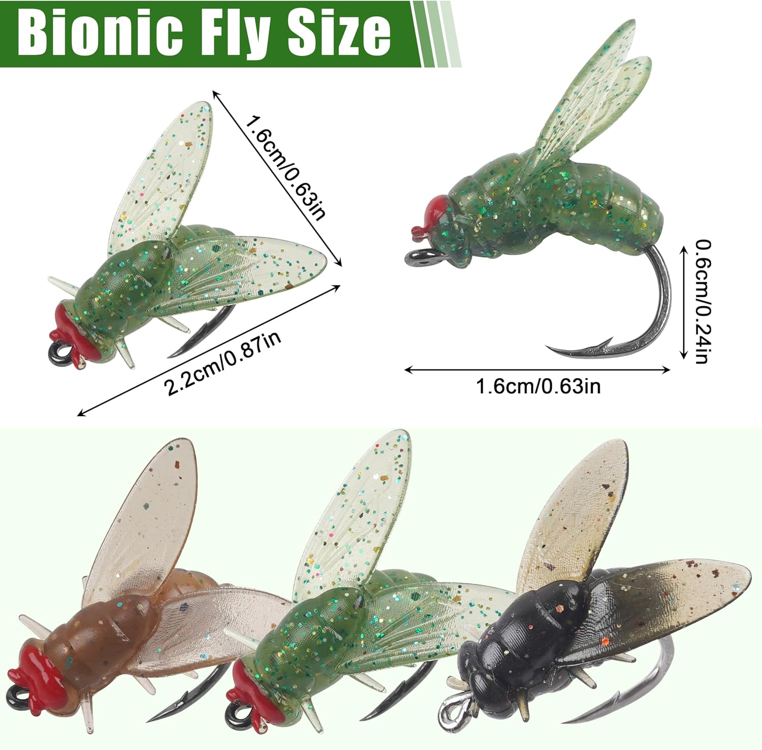 Bionic Fly Fishing Bait, 18pcs Saltwater Fly Fishing Lures Kit Minnow Flies Swimbaits Artificial Dry Flies Fly Hook for Saltwater Freshwater Bass Trout Panfish 15mm