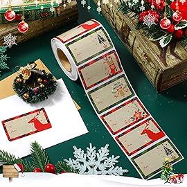 Outus 500 Pieces Christmas Tags Self Adhesive Gift Tags for Xmas Presents Christmas Name Labels Stickers for Wrapping Paper Festival Birthday Holiday Decor(Vintage Style,2.95 x 1.6 Inch)