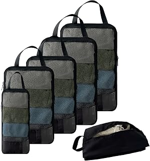 6 Set Compression Packing Cubes, Expandable Luggage Organizer Bags for Travel Essentials (6B-Black)
