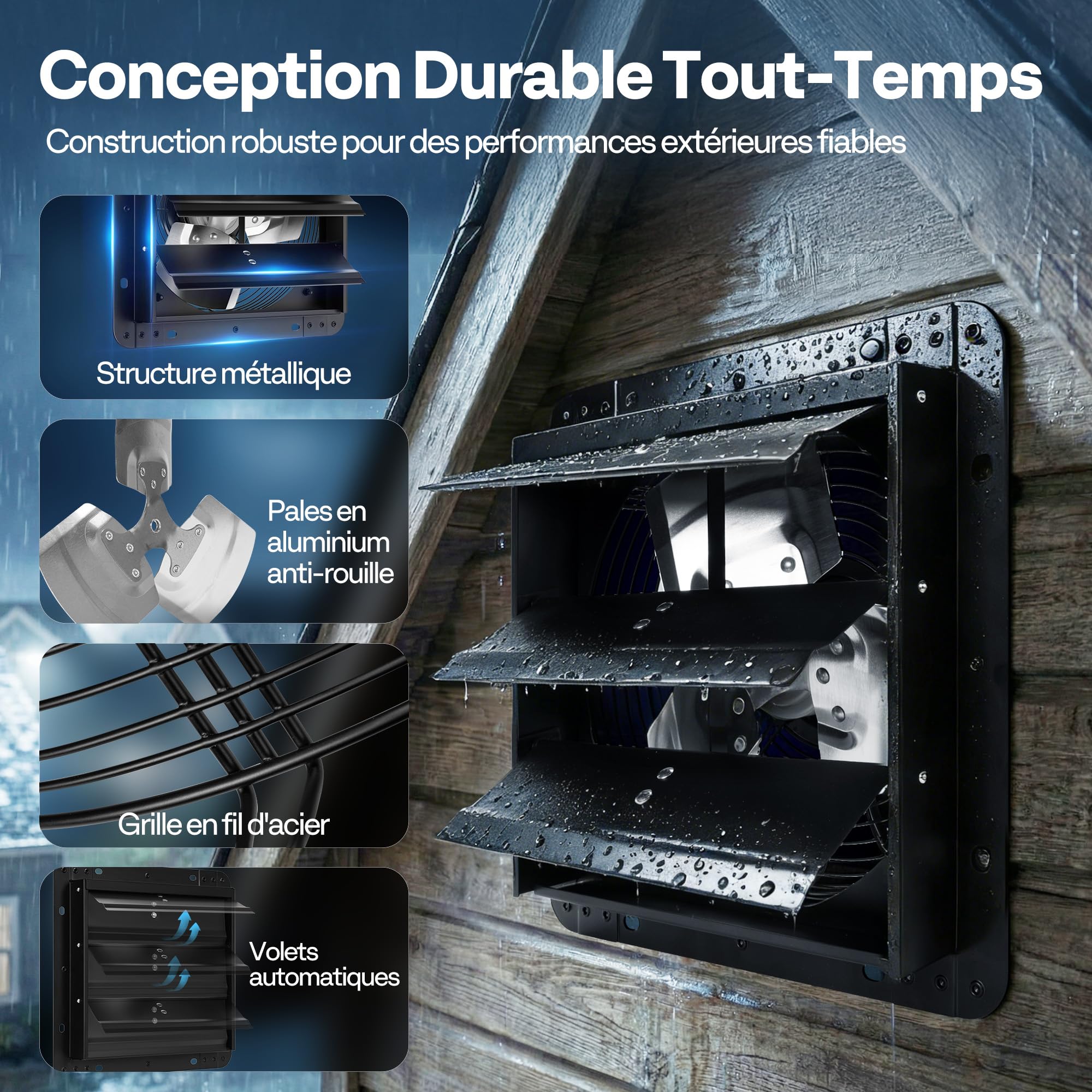 VIVOHOME 250mm Ventilateur d'Extraction à Volets Extracteur d'Air Industriel Mural avec 10 Vitesses Réglables Moteur EC pour Serre Sous-Sol Garage Combles Ateliers et Cuisine