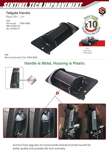 Miniatura 2 de Sentinel Parts - Manija de puerta exterior de metal resistente mejorada para puerta trasera derecha extendida, repuesto compatible con Silverado GMC