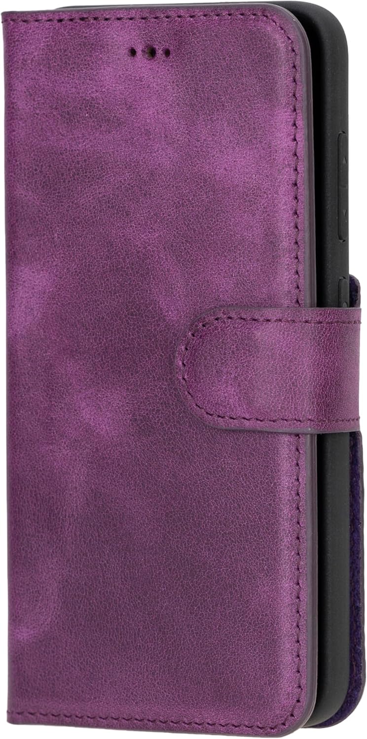 HARDISTON Premium Leather Handmade Wallet Case Compatible with Samsung Galaxy - Detachable Magnetic Flip Cover with Card Holder & Kickstand (Purple, Samsung Galaxy S26)