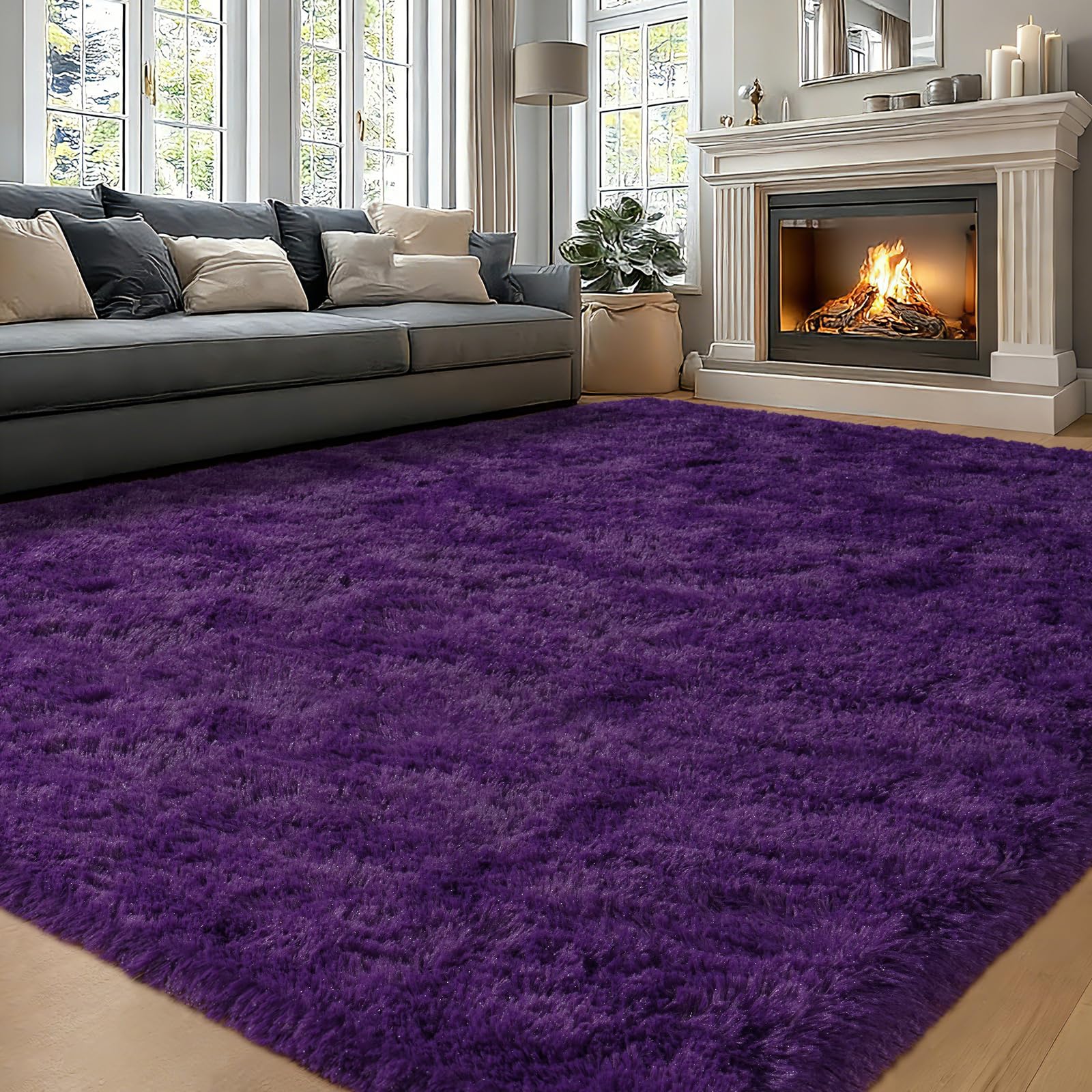 iEvery Large Purple Rugs for Living Room 160x230 cm - Fluffy Shaggy Area Rug Non Slip for Bedroom, Soft Shag Pile Modern Floor Carpet for Lounge Kids Girls Room Home Decor