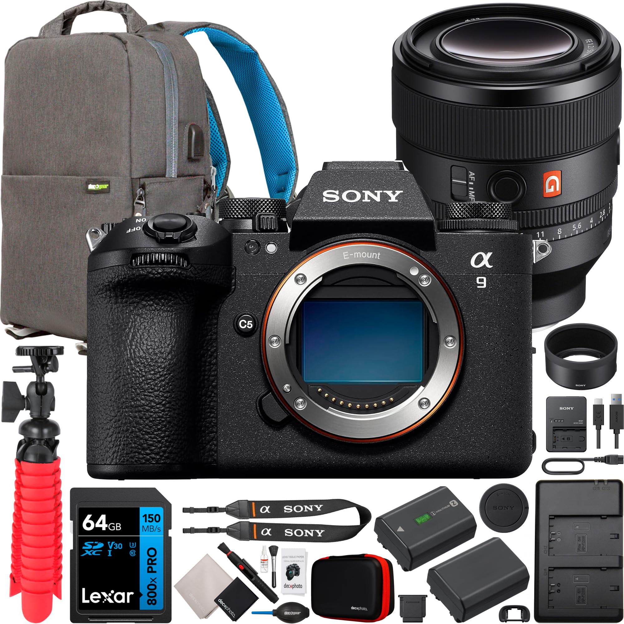 Sony Alpha 9 III Full Frame Mirrorless Interchangeable Lens Camera ILCE-9M3 a9 III Pro Bundle with FE 50mm F1.2 GM Large Aperture Lens SEL50F12GM + Deco Gear Photography Backpack and Accessories Kit