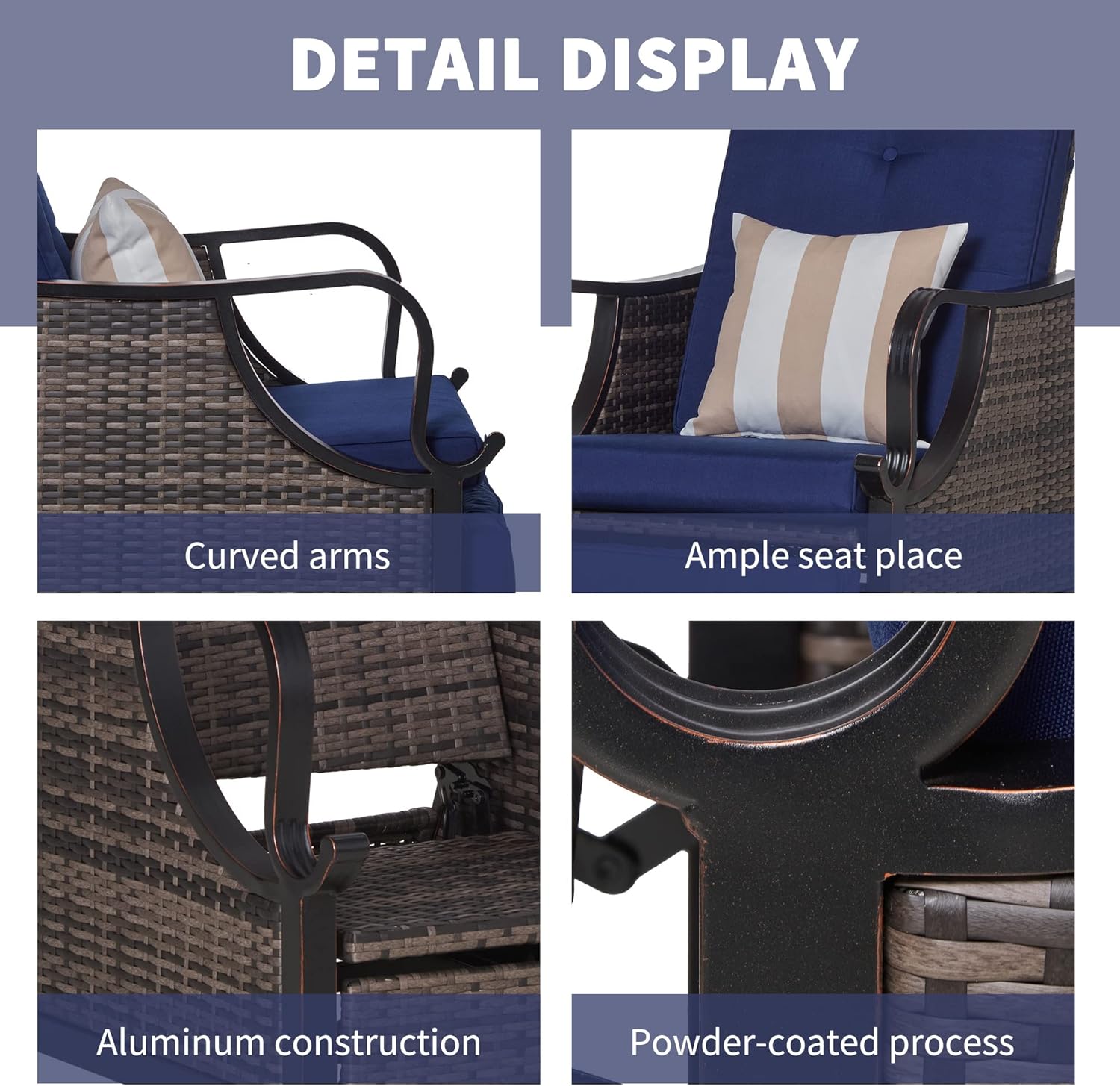 Outsunny Outdoor Recliner Chair with Cushion, Rust-Resistant Aluminum Frames PE Wicker Patio Lounge Chaise Chair with Adjustable Reclining Backrest and Footrest, Pillow, Dark Blue