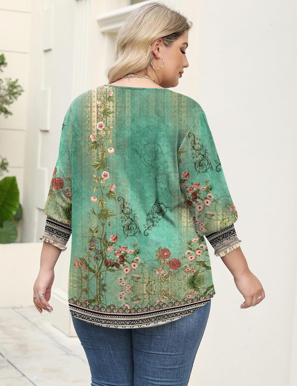 Rapbin Womens Plus Size Tops 3/4 Sleeve Blouses Shirts Casual V Neck Loose Tunic Tops 1X-5X - Image 4