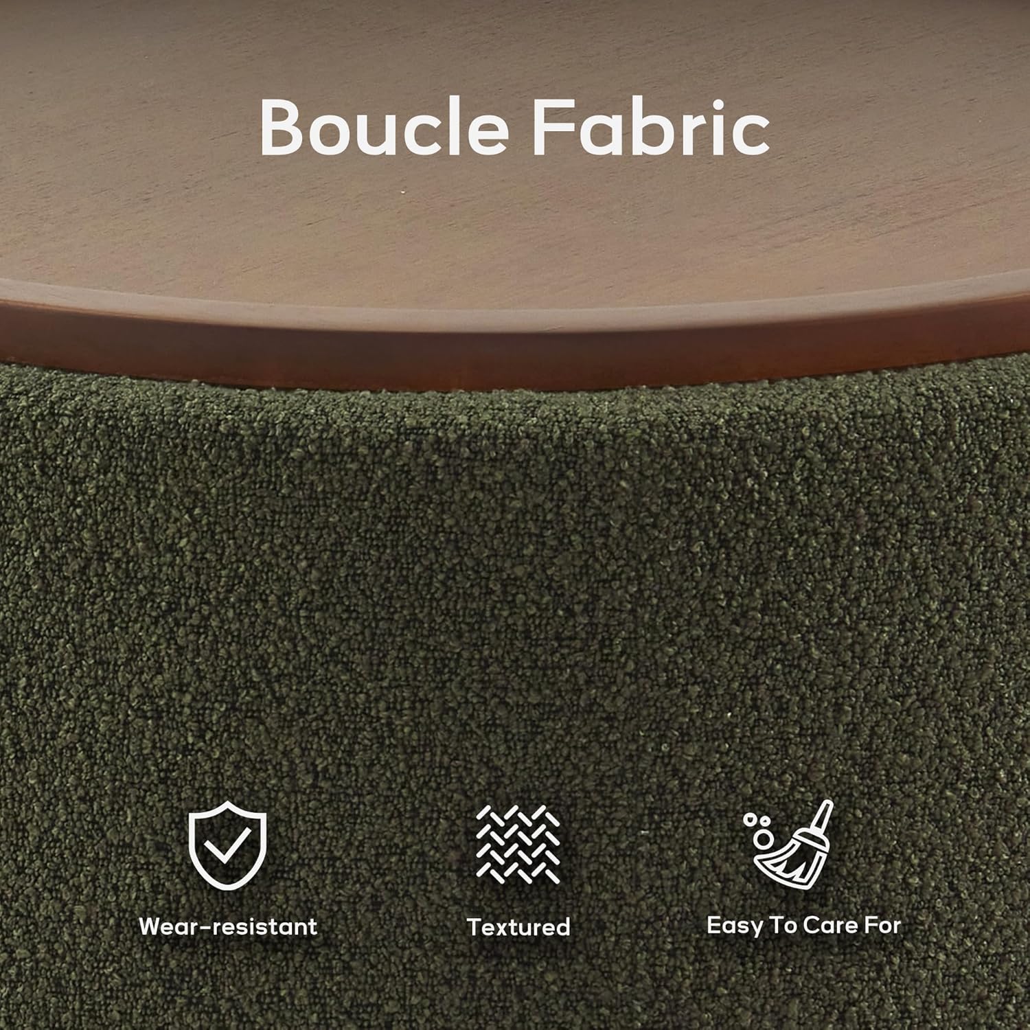 30 Inch Round Storage Ottoman Coffee Table, Modern Boucle Ottoman with Lift-Off Lid and Solid Wood Legs for Living Room, Bedroom, Corners, Apartments (Green)