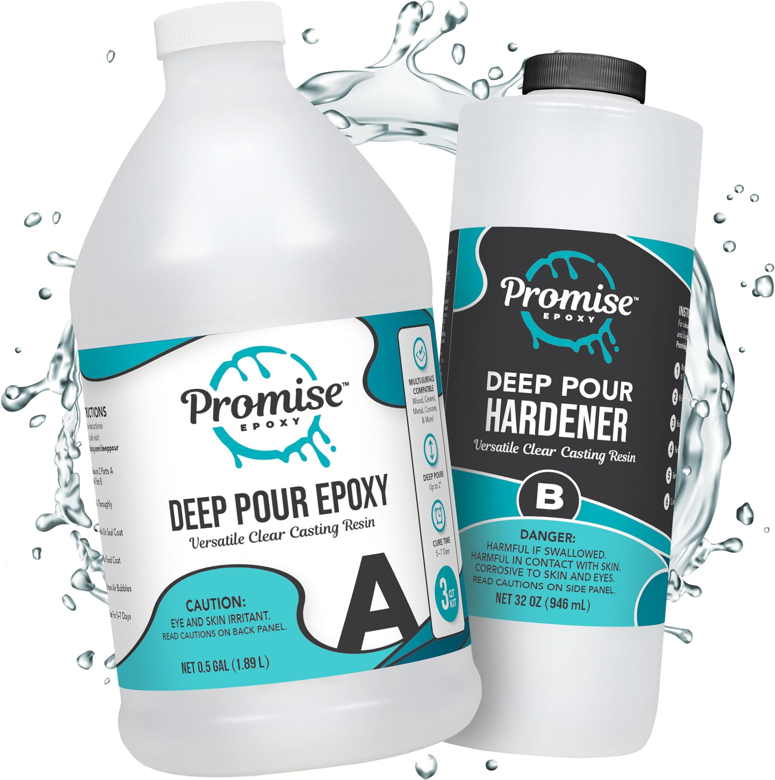 Incredible Solutions Pourable Plastic Deep Pour Up To 2" Thick USA Manufactured Clear Casting Resin 3 Quart Kit Perfect For River Tables & Castings – Low Odor Epoxy, a 2:1 Ratio