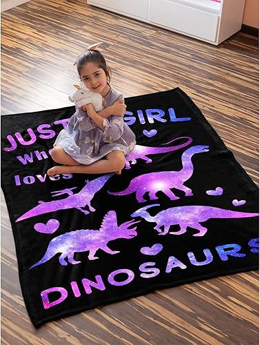 Miniatura 3 de Manta de dinosaurio para niñas, solo una chica que ama a los dinosaurios, regalo de dinosaurio para niñas y mujeres, diseño de dinosaurio estrellado