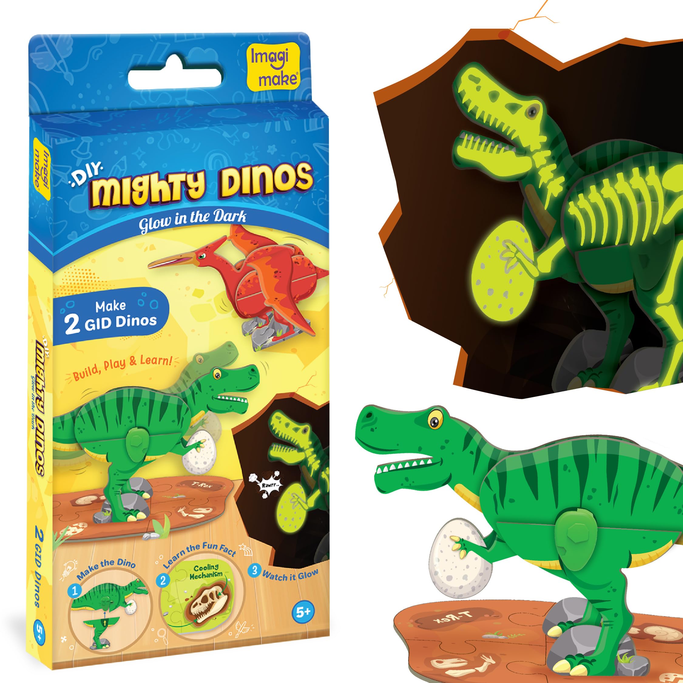 Imagimake DIY Mighty Dinos | Glow in The Dark | 3D Dinosaur Puzzle for Kids | Birthday Gift for Kids Ages 5,6,7,8,9,10-image-4