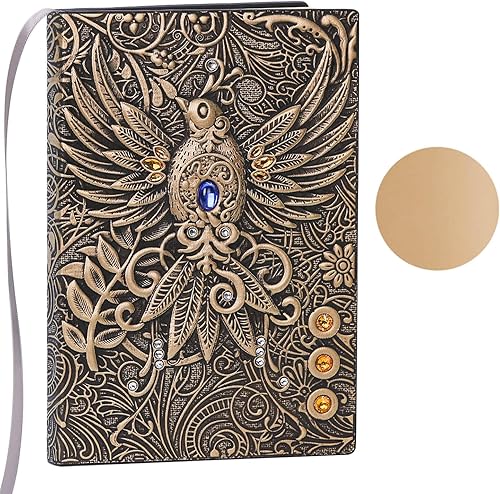 Diario sin forro Phoenix Brass 3D con diseño de arte en relieve de tapa dura en blanco, cuaderno de bocetos A5 con 2 marcadores, 8.4 x 5.7 pulgadas