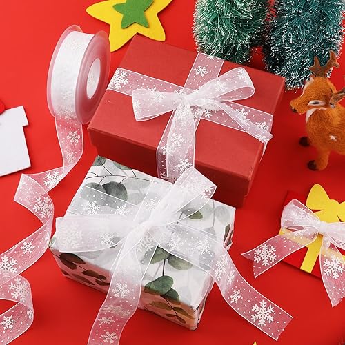 Miniatura 4 de Cinta de Navidad, 1 pulgada x 11 yardas, cinta blanca de copo de nieve para manualidades, envoltura de regalos, decoración de Navidad de invierno