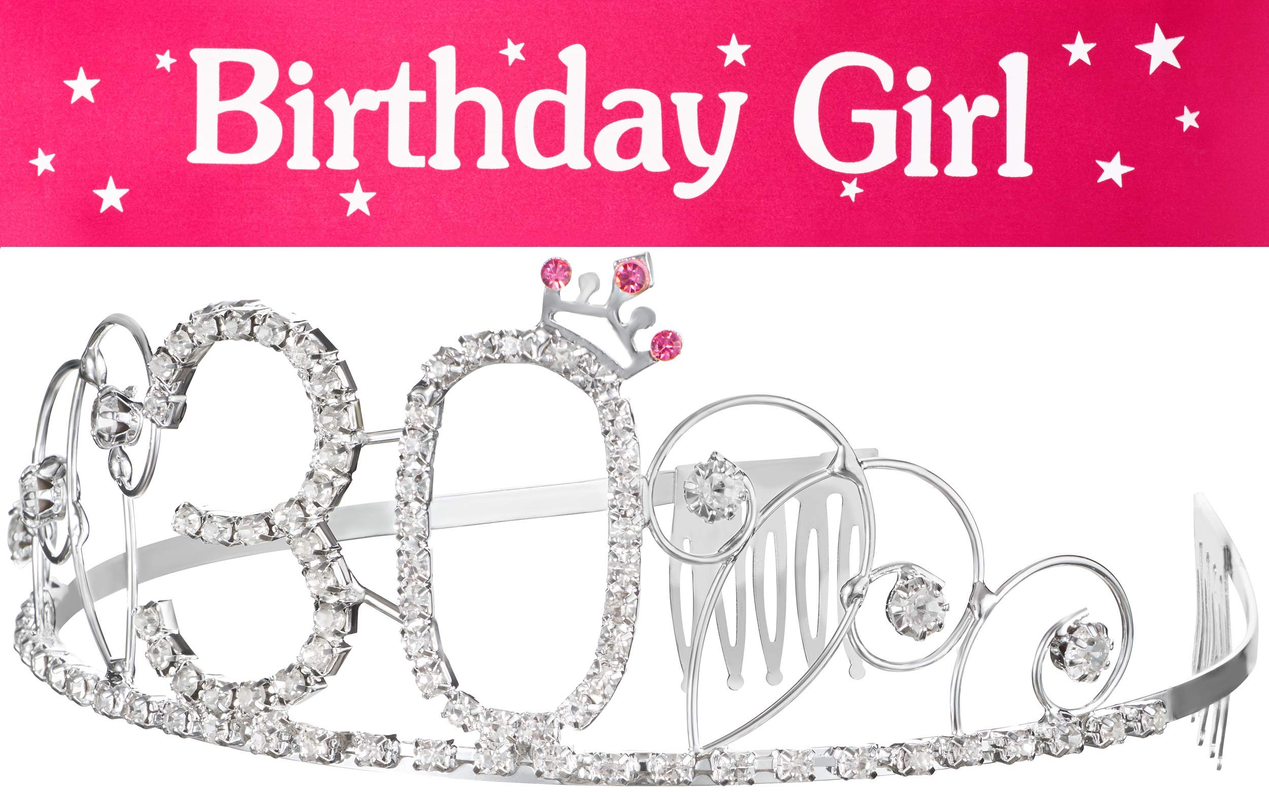 Opaska na włosy korona + szarfa Birthday Girl 30. urodziny Happy Birthday, kryształowe stras, korona, ozdoby, na wesele, grzebień do włosów, opaska na czoło dla kobiet (korona 30 + szarfa)