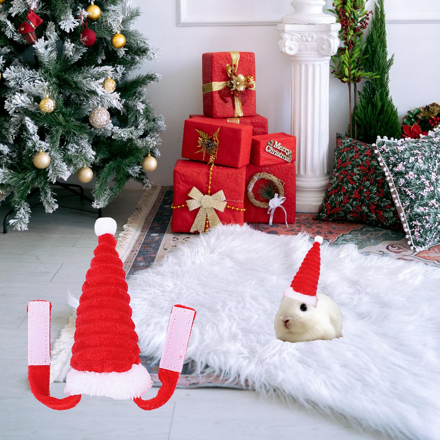 JNAWA Hamster Christmas Hat Small Pet Christmas Headwear Red Plush Santa Claus Cap for Hamster Rabbit Guinea Pig - Image 3