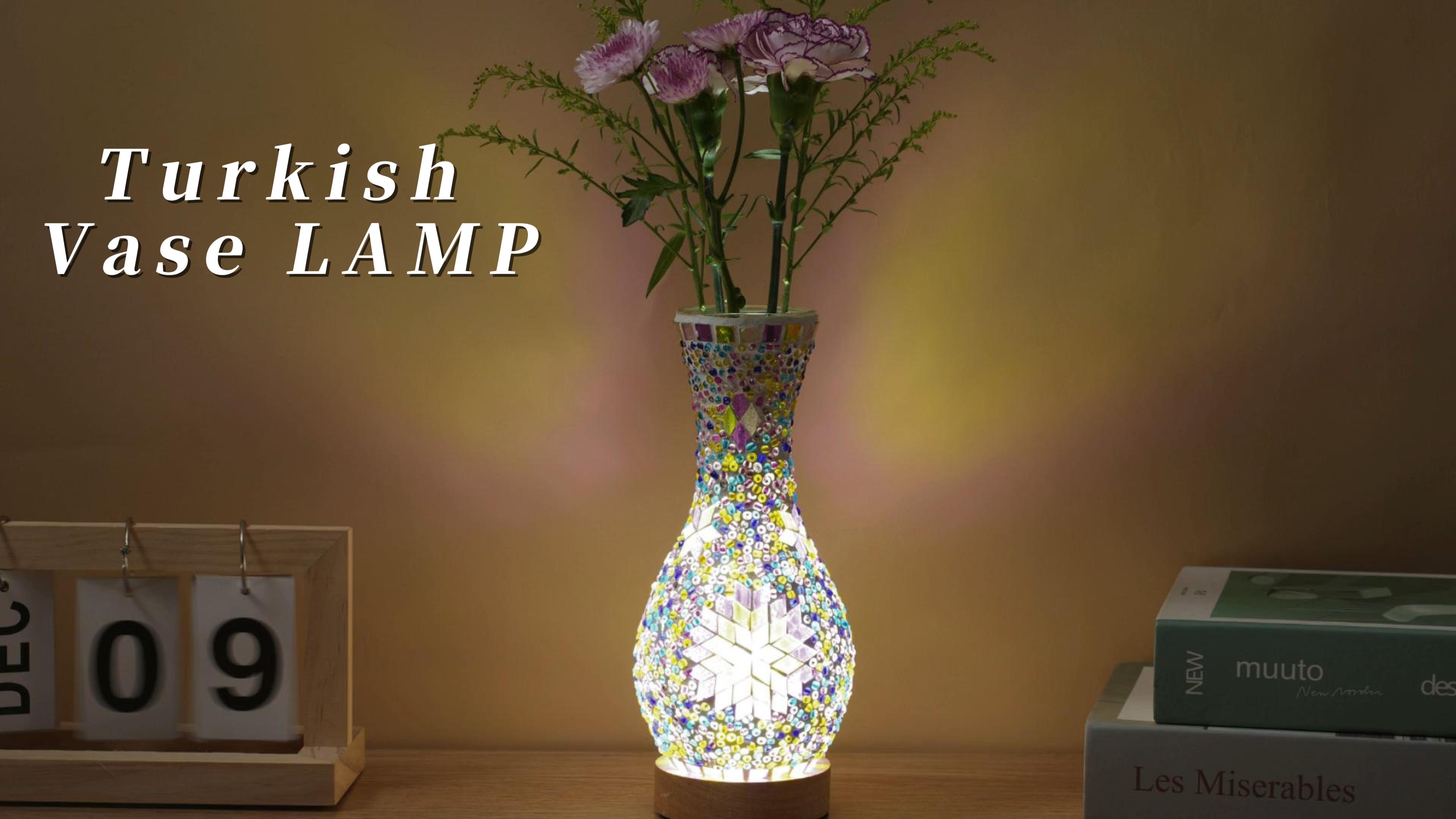 JAITAIK Turkish Mosaic Table Lamp, Moroccan Style Colorful