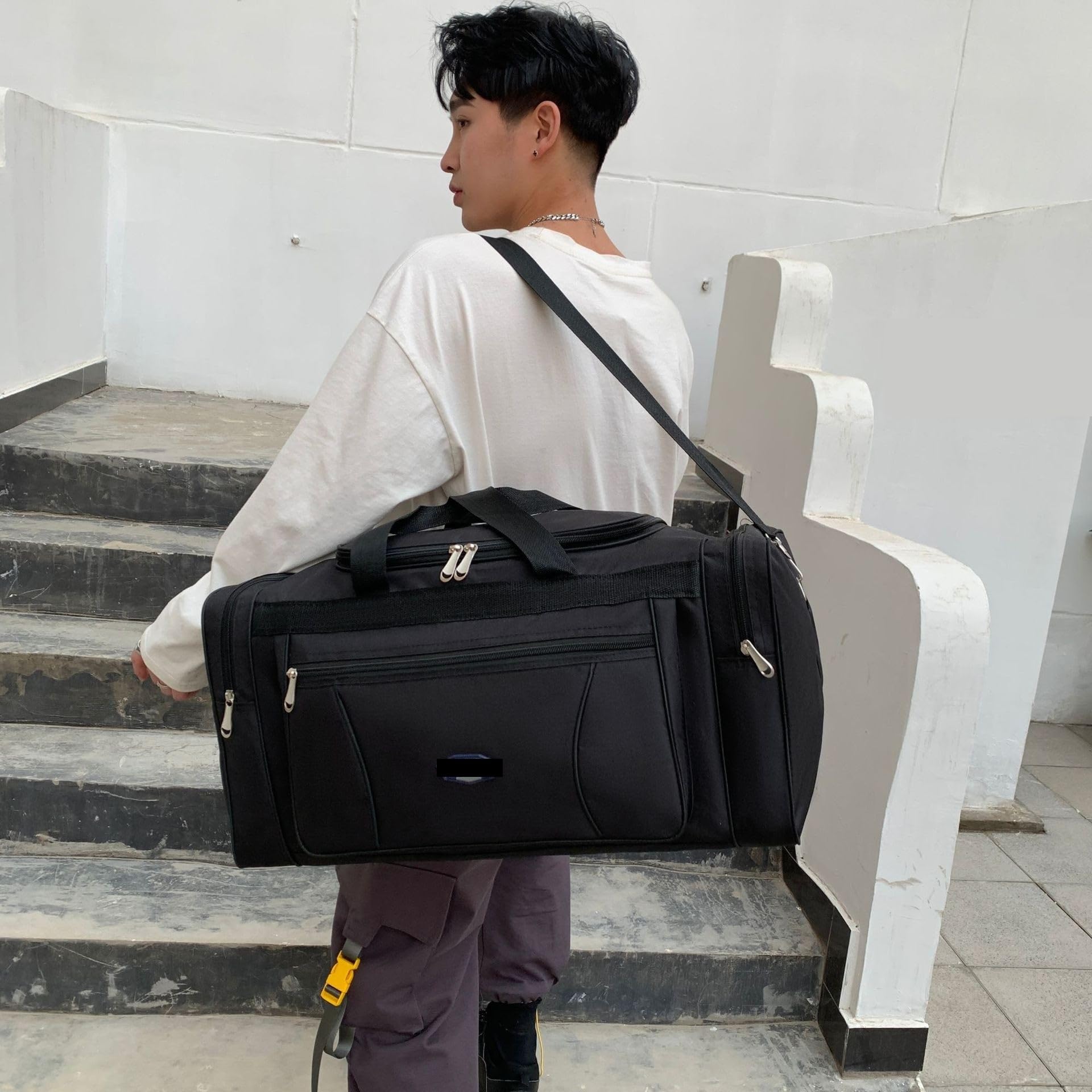 borsone palestra uomo Borse da viaggio uomo impermeabili Oxford | Bagaglio a mano Borsa da viaggio grande Borsa da viaggio for weekend di grande capacità Borsa da viaggio for fitness(Black)