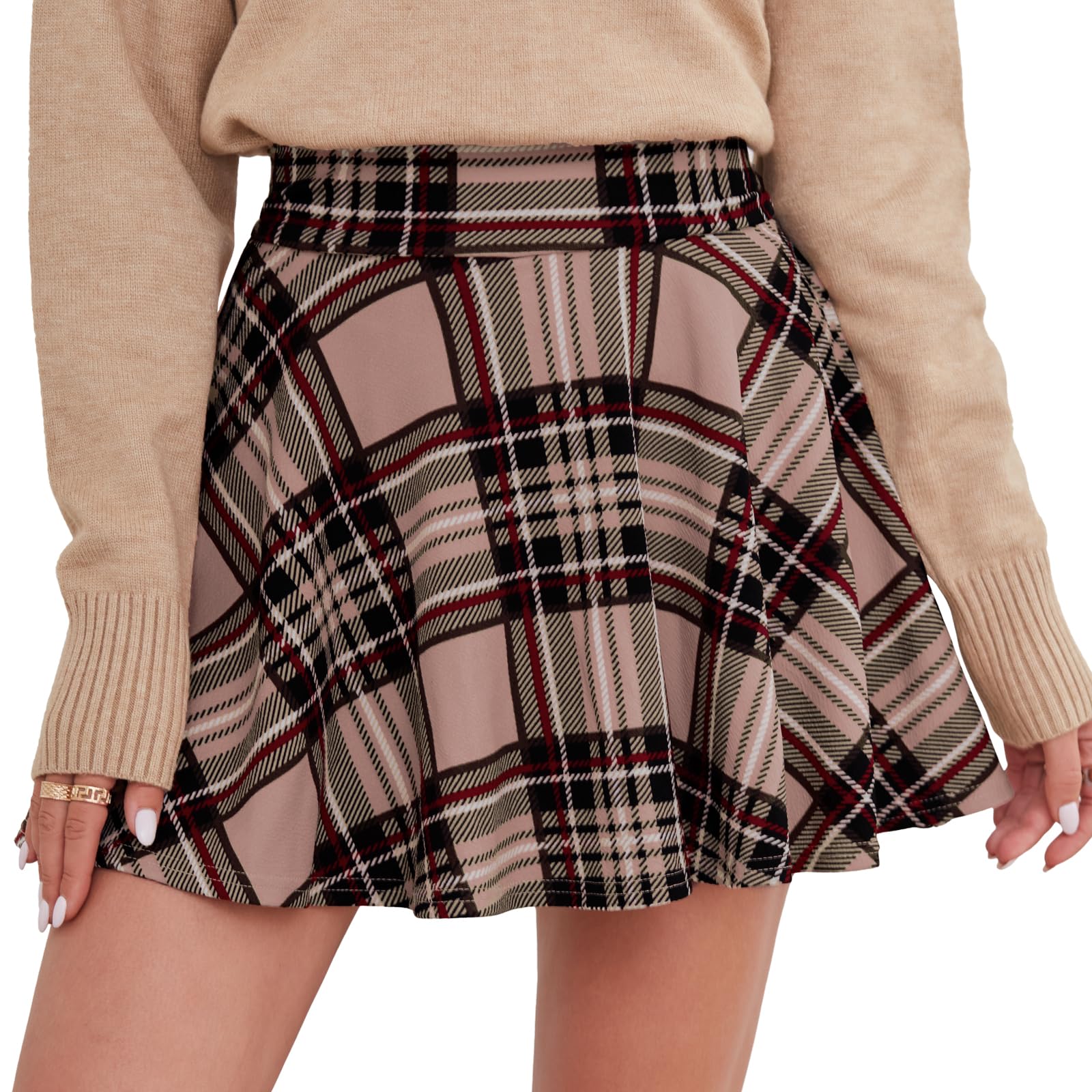 DJT Damen Mädchen Basic Solid Dehnbaren Informell Mini Skater Rock mit Shorts