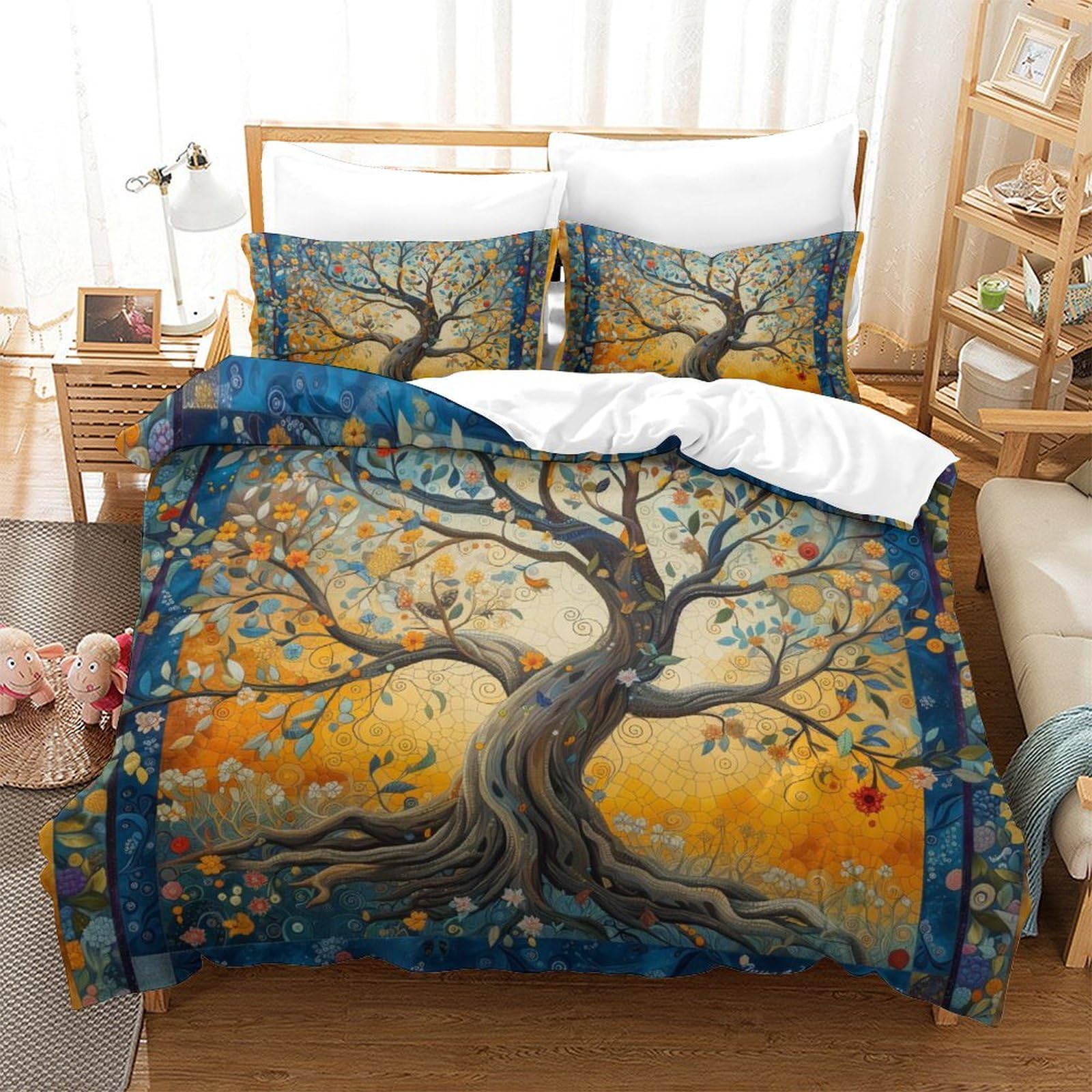 Housse de couette l'arbre de vie anti-plis en microfibre respirante pour lit Super King 3D