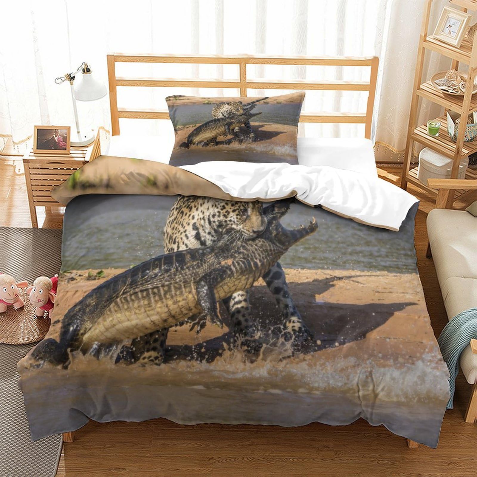 P1s9u7w5y Jaguar-10 Jurassic Vintage 3D Printed Dinosaur Duvet Cover Set 3Pcs Microfiber Dinosaur Bedding Set Single（135X200cm）