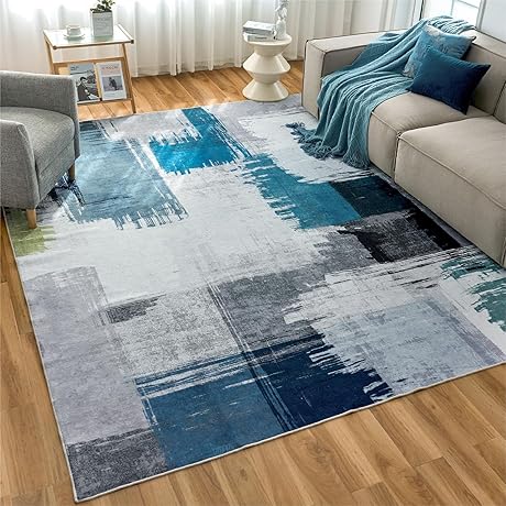 OIGAE Washable Rug 5x7, Abstract Modern Area Rugs with Non-Slip Backing