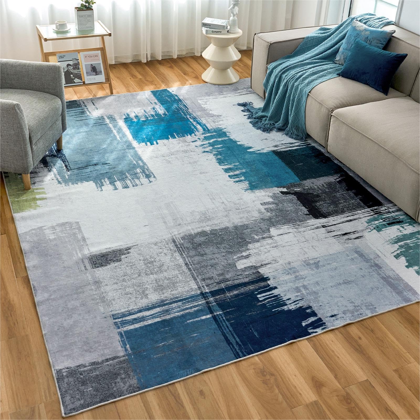 OIGAE Washable Rug 8x10, Abstract Modern Area Rugs with NonSlip