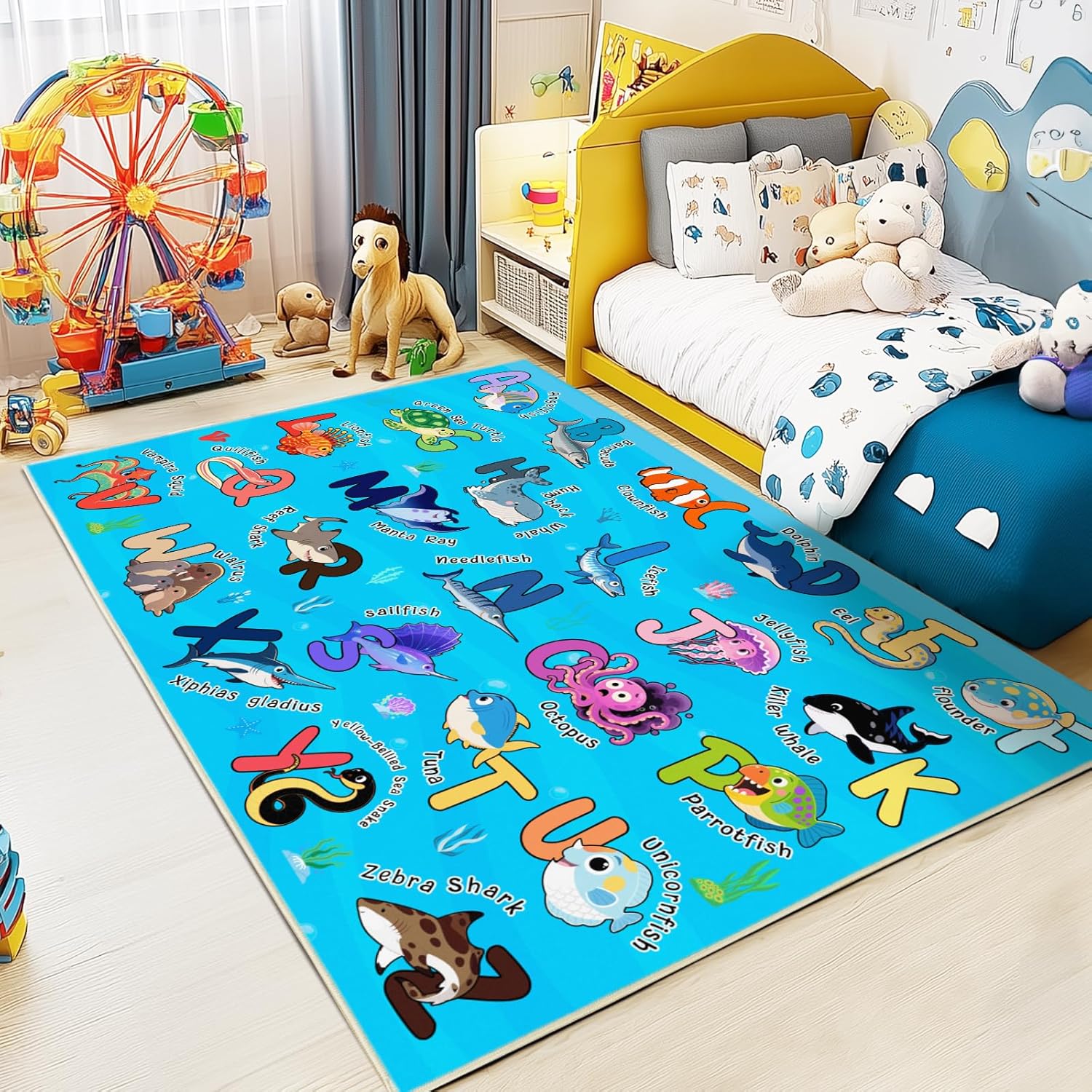 Kids Rugs for Playroom Educational Rug for Learn The ABC Alphabet, Soft Machine Washable Non-Slip Cute Carpet for Classroom Toddler Nursery Kids Room Decor Mat