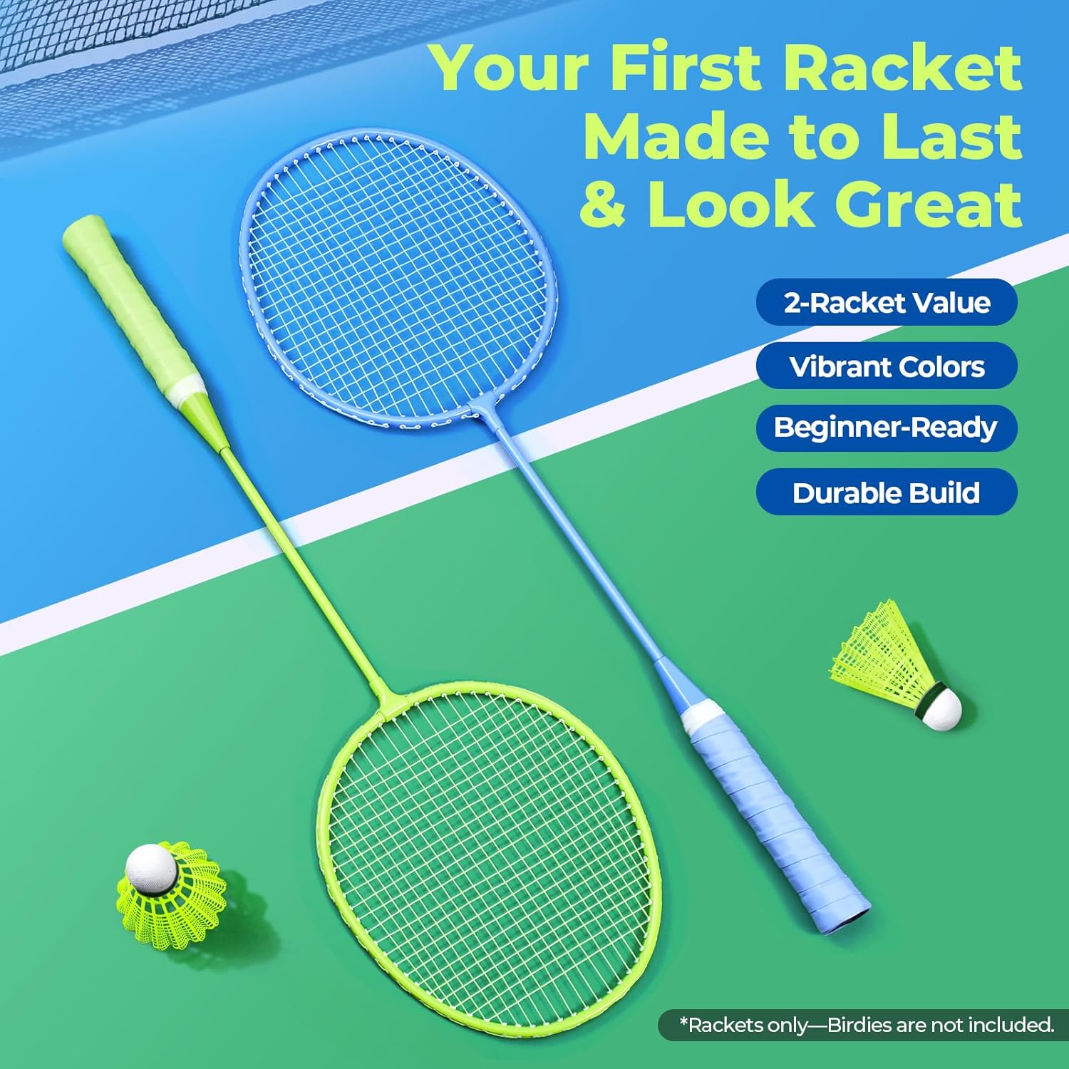 AboveGenius Badminton Rackets Set of 2, Lightweight Badminton Set for Outdoor Backyard Games, Portable Racquet for Family Beginners Adults and Teens