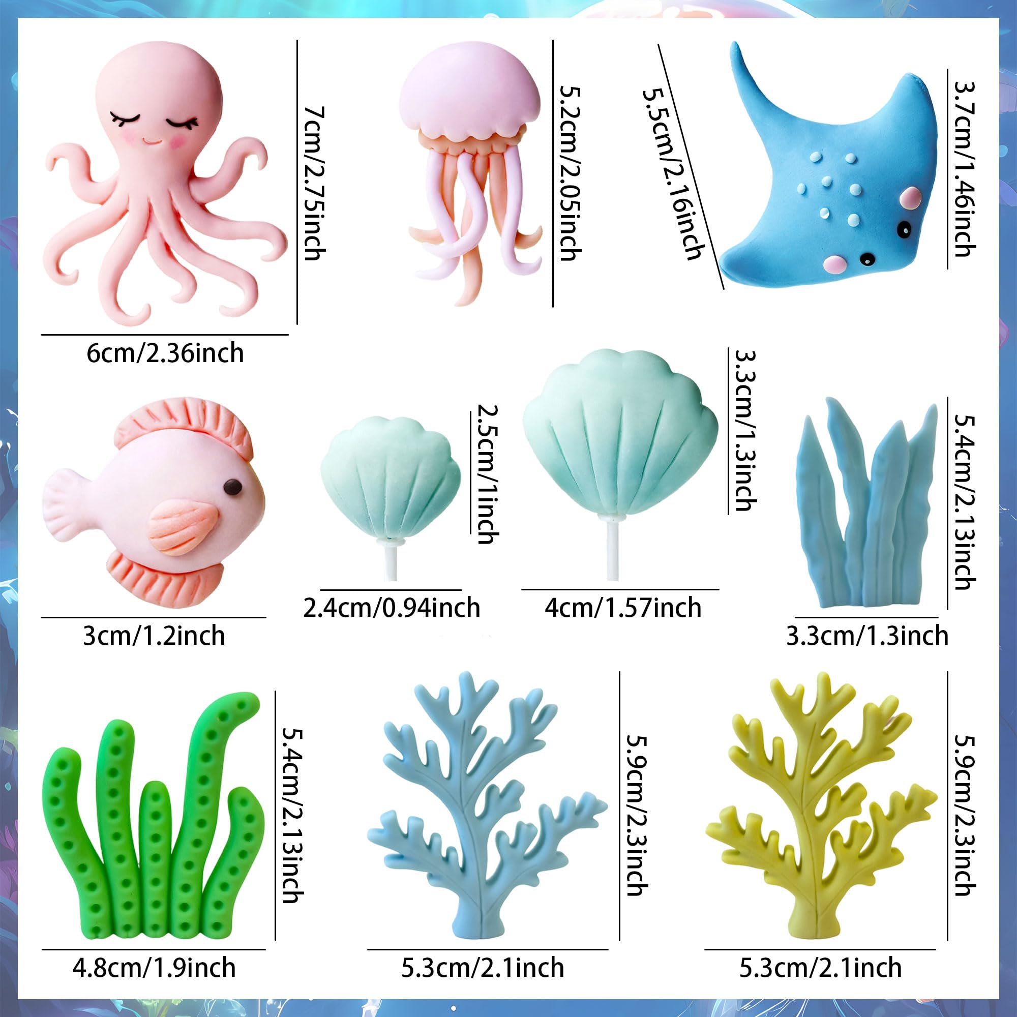 Under the Sea Ocean Birthday Cake Decorations Sea Ocean Party Favor Supplies for Sea Ocean Theme Baby Shower Birthday Party - Image 2