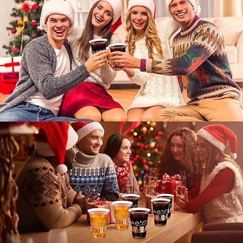 Miniatura 7 de Meanplan 30 vasos de Navidad de 16 onzas desechables de plástico para suétercopos de nieve para decoración de fiestas de Navidad (suéter)