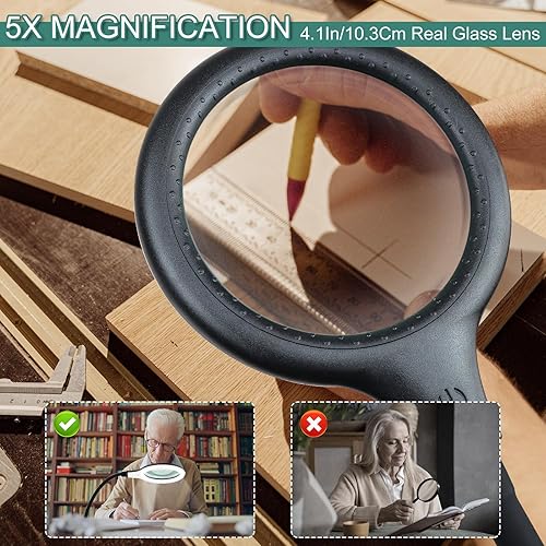 Miniatura 5 de Lupa con luz y soporte, lámpara de aumento manos libres con cuello de cisne flexible, lupa regulable para lectura, reparación de trabajo cercano y