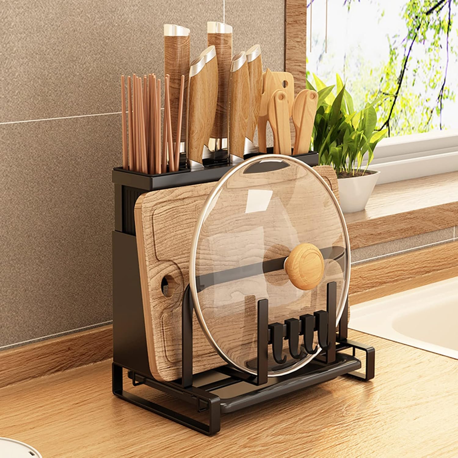 Kitchen Holder Cutting Board Cover Chopsticks Fork Spoon Holder for Home Kitchen Countertop Block Wall