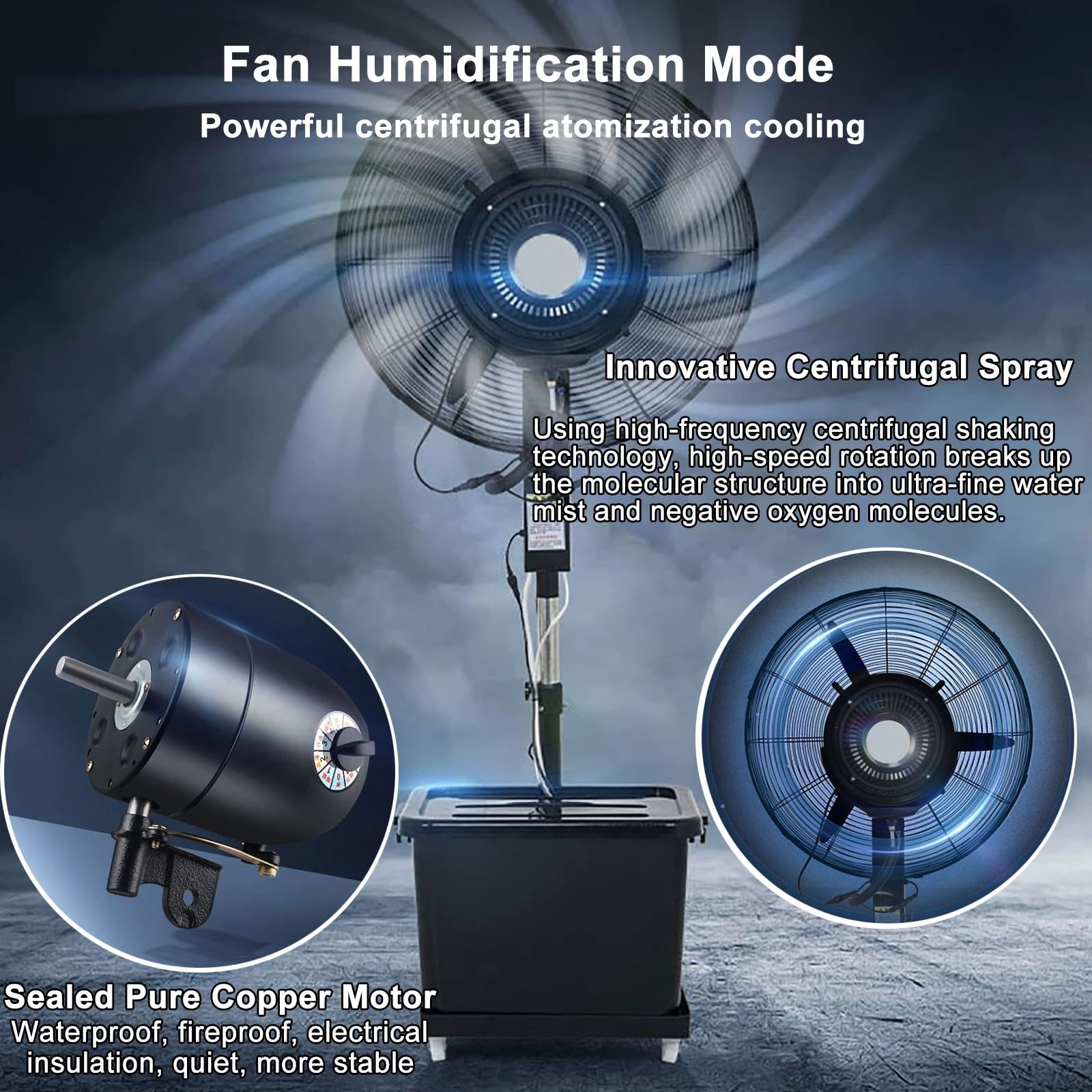 FQMYLTYN Patio Misting Fans Commercial Industrial 90° Oscillating Pedestal Fan, Water Mist Cooling Spray Fan with 11 Gallon Water Tank, for Outside Restaurant, Garage, Gym, Greenhouse(65cm/26in)
