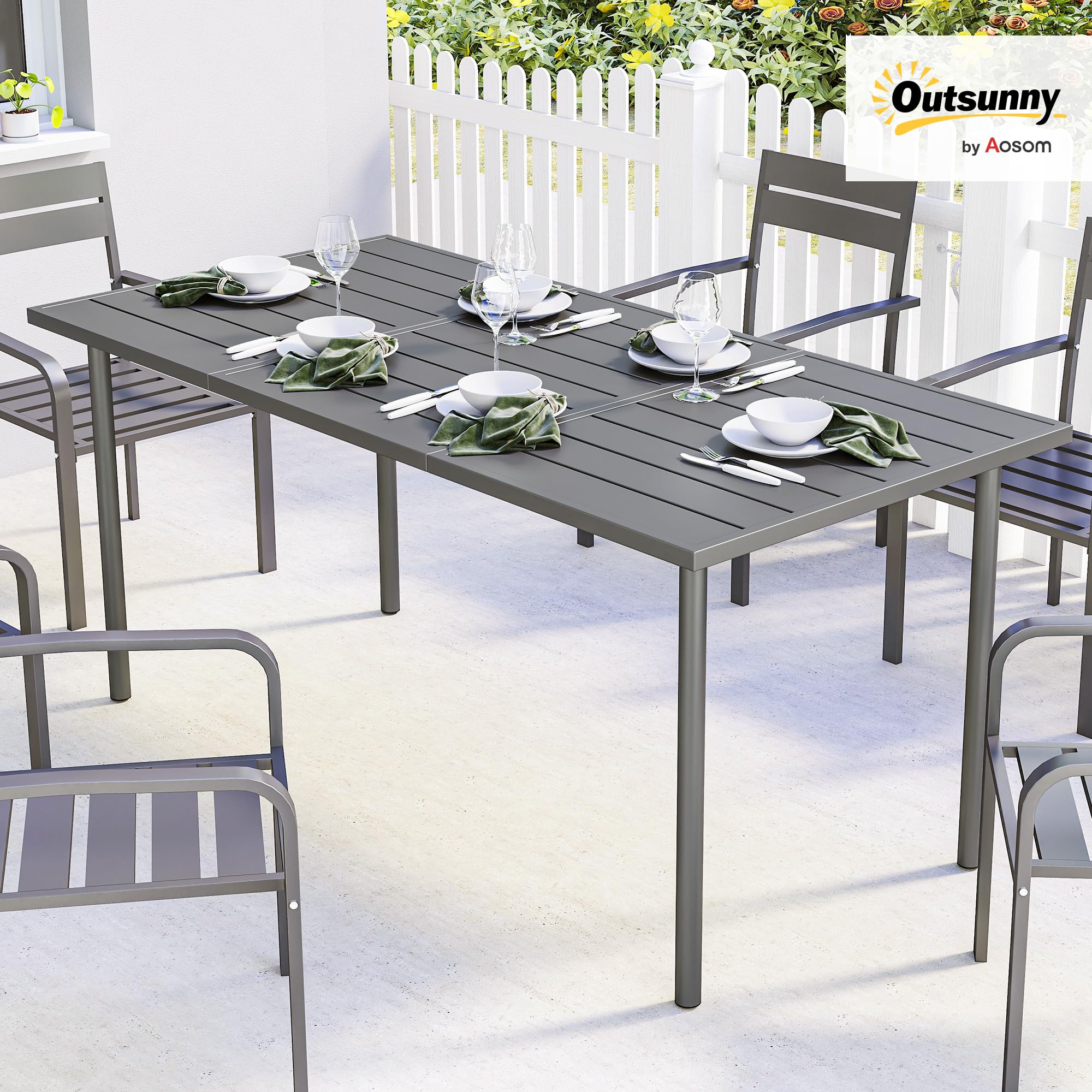 Outsunny Table de Jardin rectangulaire 165 x 80 cm métal Gris foncé