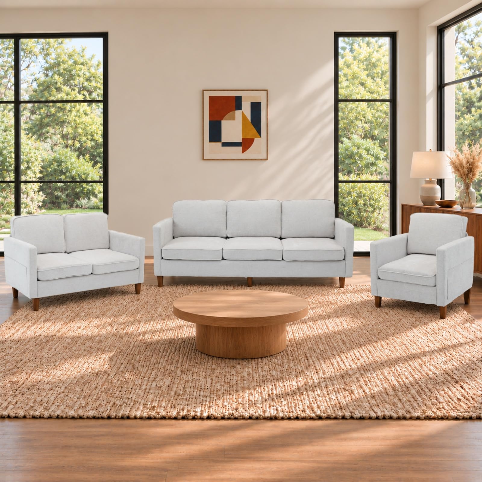 3-Piece Sofa Set for Living Room, Chenille Couch with Loveseat and Chair