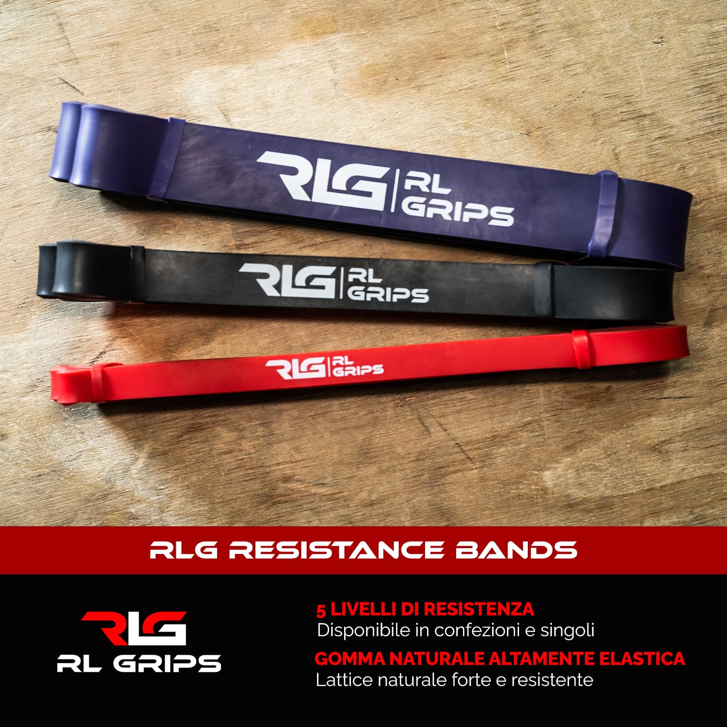 RL Grips - Bande di Resistenza – Elastico da Allenamento in Lattice per Fitness, Crossfit, Trazioni, Assistenza, Pull-up, Allenamento, Potenziamento Muscolare, Yoga, Pilates