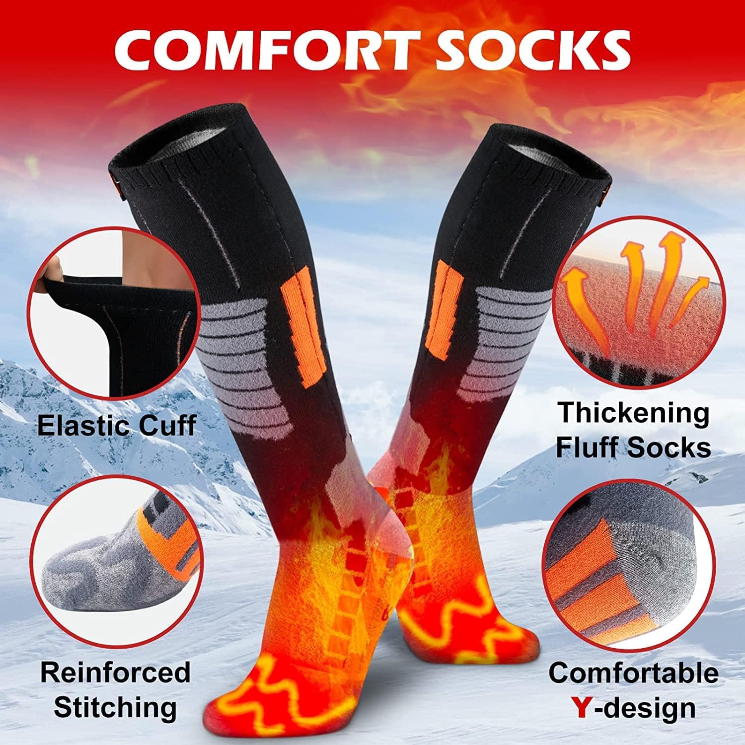 Heated Socks for Men Women Rechargeable Battery Operated Electric Heated Socks with 3 Heat Settings Foot Warmer Thermal Socks with Washing Bag for Hunting Camping Skiing Winter Sports Outdoors : Sports & Outdoors
