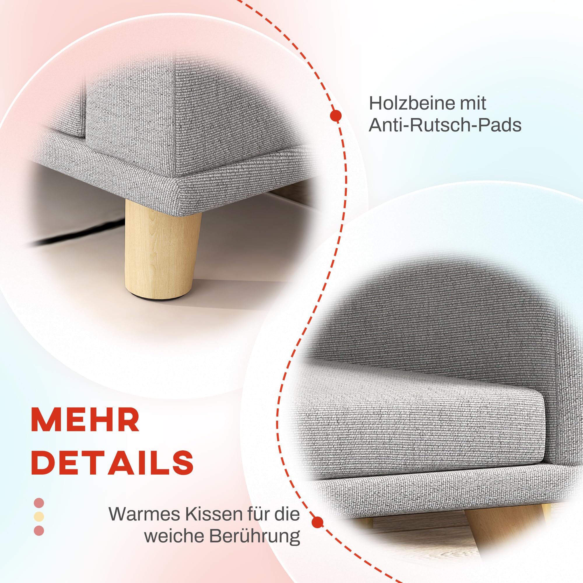 PawHut Hundesofa Hundecouch für große Hunde mit Rückenlehne, Holzbeine Hundebett mit abnehmbarem, waschbarem Bezug Haustiersofa Katzensofa bis 30 kg, 98 x 67 x 25 cm, Grau