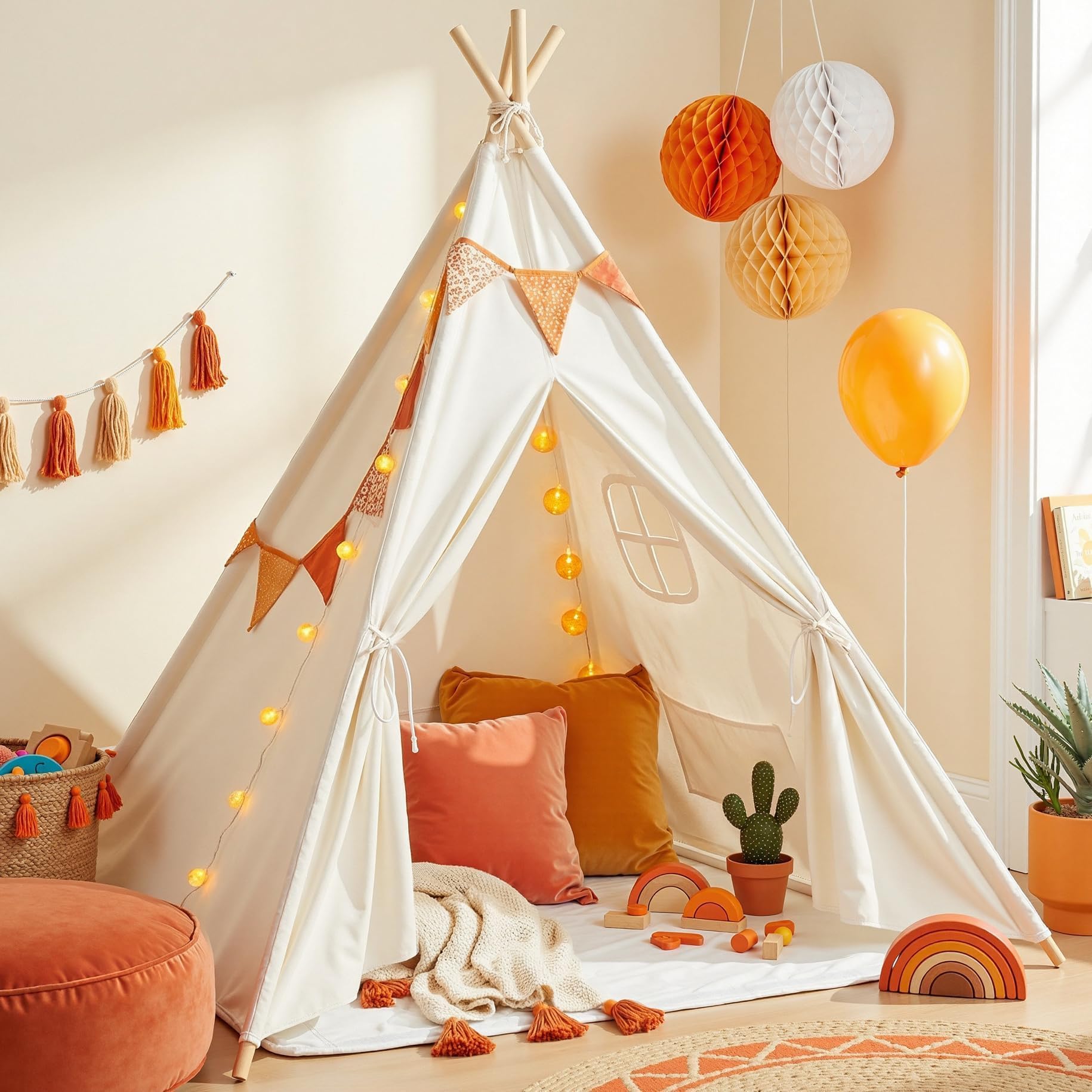 wilwolfer Kids Teepee Tent for Girls or Boys, Foldable Play Tent for Toddler Suit for Indoor and Outdoor Play, Protable Kids Playhouse Children Tent(Mat not Included)