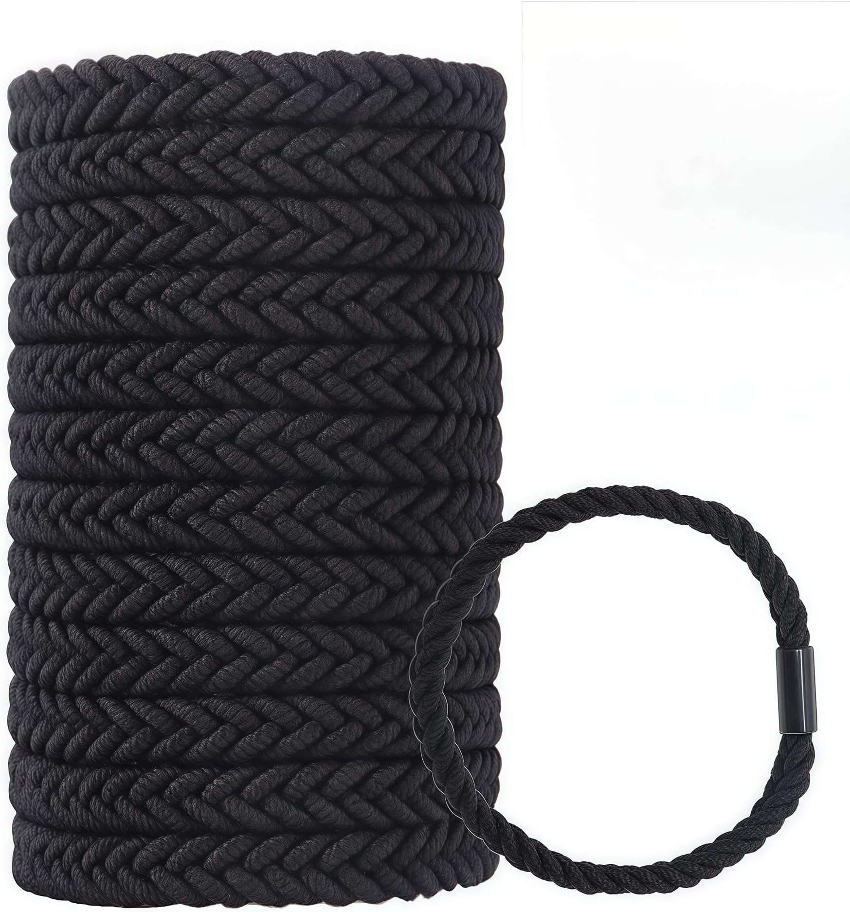Large Braided Mens Hair Ties for Man Hair Bands for Long Hair Men Bun, Black Pony Tails Ties for Women, Guys, Bracelet Hair Ties for Sport Girls Thick Hair, Durable Stretch Scrunchies