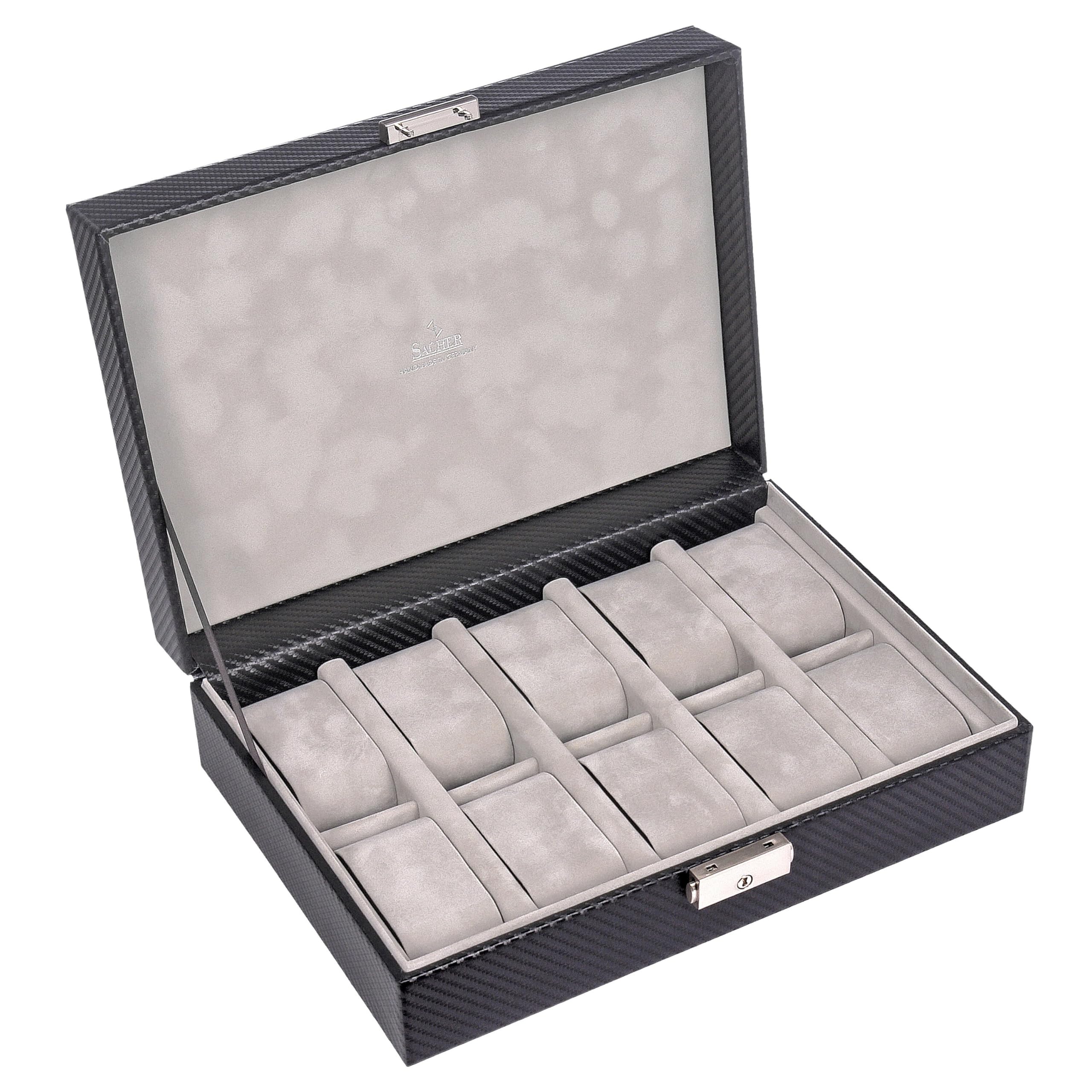 SACHER Estuche para 10 relojes carvon/negro (piel)
