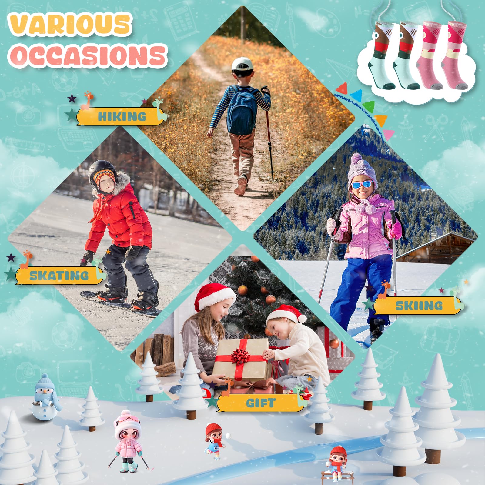 West Biking 0216056 Chaussettes de ski pour garçon Mixte