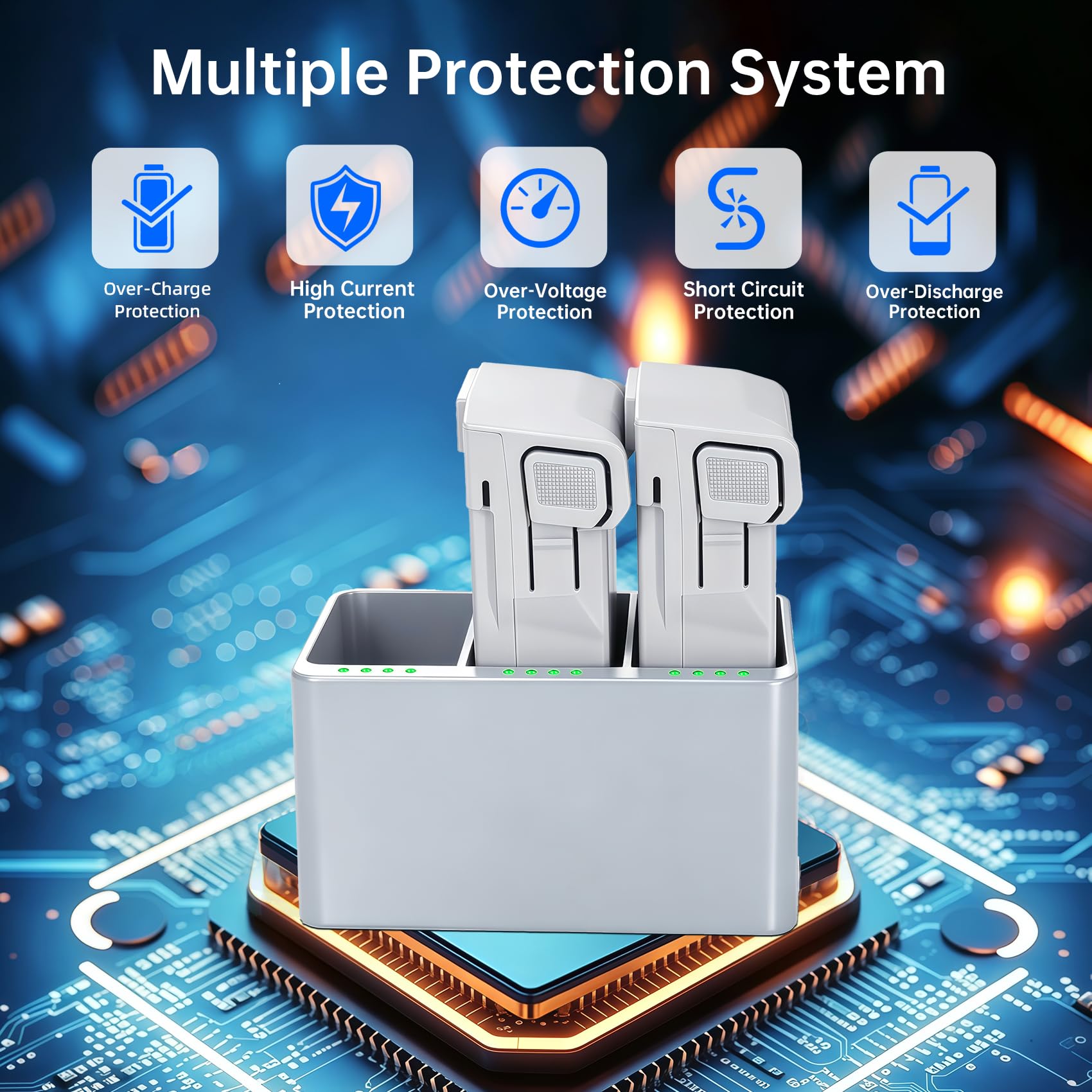 Ersatzakku de vol intelligente 2 Paquets 7,38 V 3850 mAh Akku de Grande capacité et hub de Charge bidirektionnel à 3 emplacements Compatible Avec Mini 3/3 Pro/4 Pro