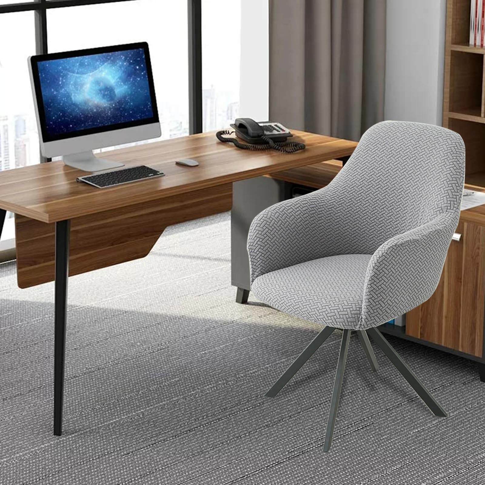 Lot de 2/4 housses de chaise avec accoudoirs en jacquard extensibles et lavables universelles pour salle à manger, hôtel, salon, décoration de mariage (gris clair, lot de 4)