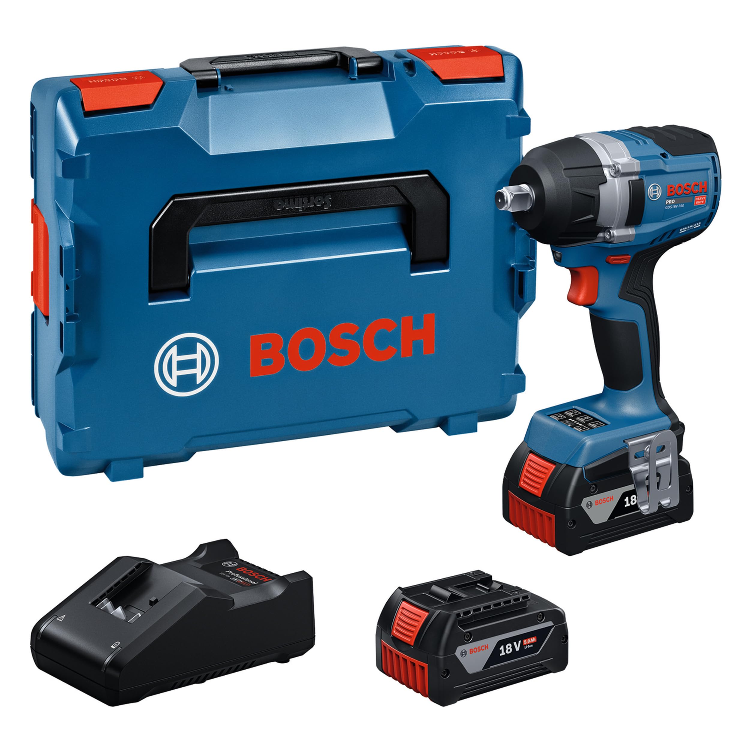 Bosch PRO HEAVY DUTY GDS18V-750 Avvitatore a massa battente 18V GBA 18 V 5,0 Ah, GAL18V-40, L-BOXX 136)