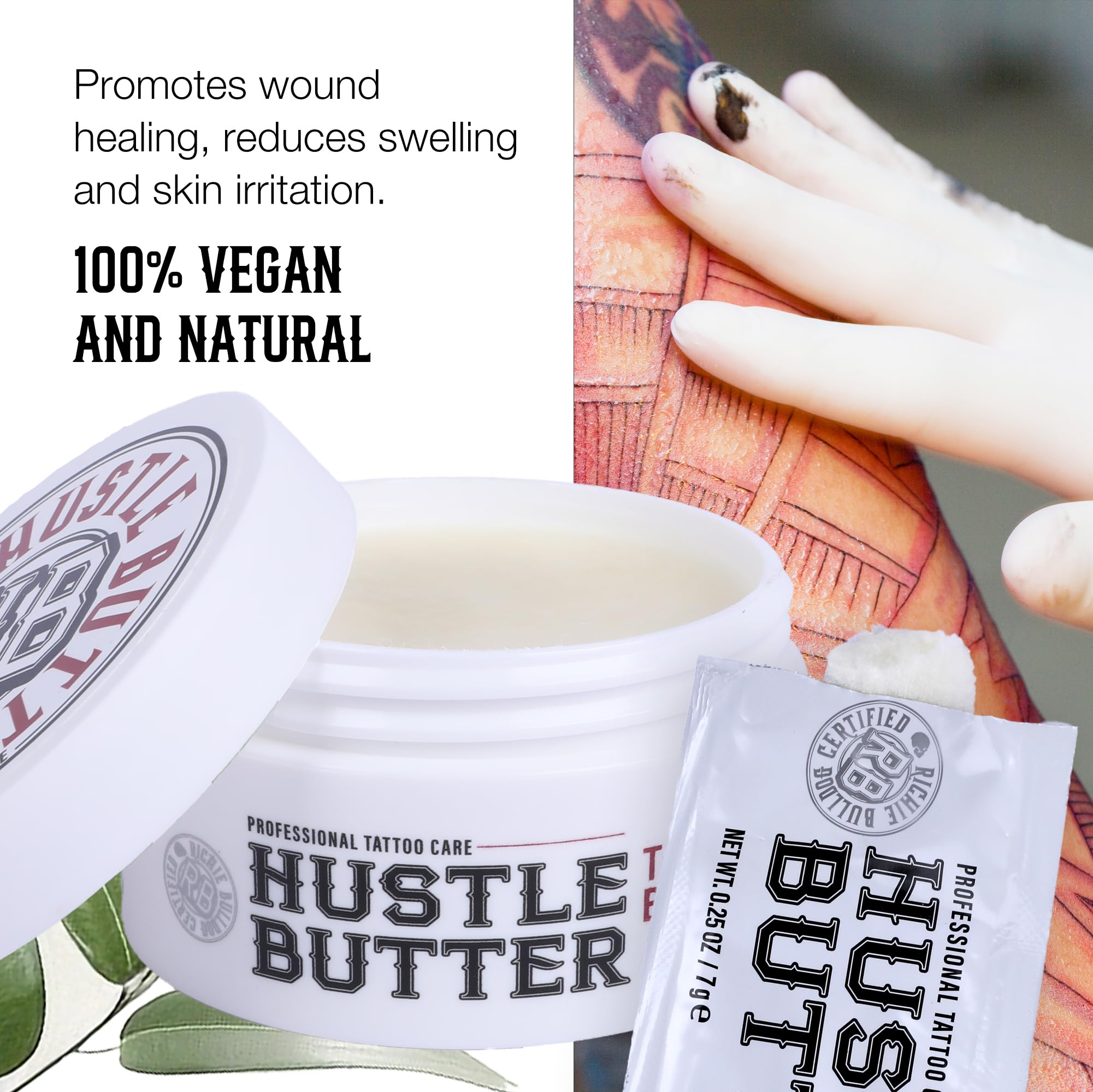 TATTOO HUSTLE BUTTER DELUXE ORIGINAL – Crème de soin tatouage végane 150ml + 2 sachets de 7,5g – Beurre de mangue, papaye et karité – Réduit rougeurs et gonflements – Favorise la guérison