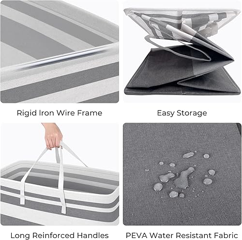 Miniatura 2 de HomeHacks Paquete de 1 canasta grande para la lavandería, impermeable, cesta de lavandería independiente, cesta de ropa alta plegable con asas