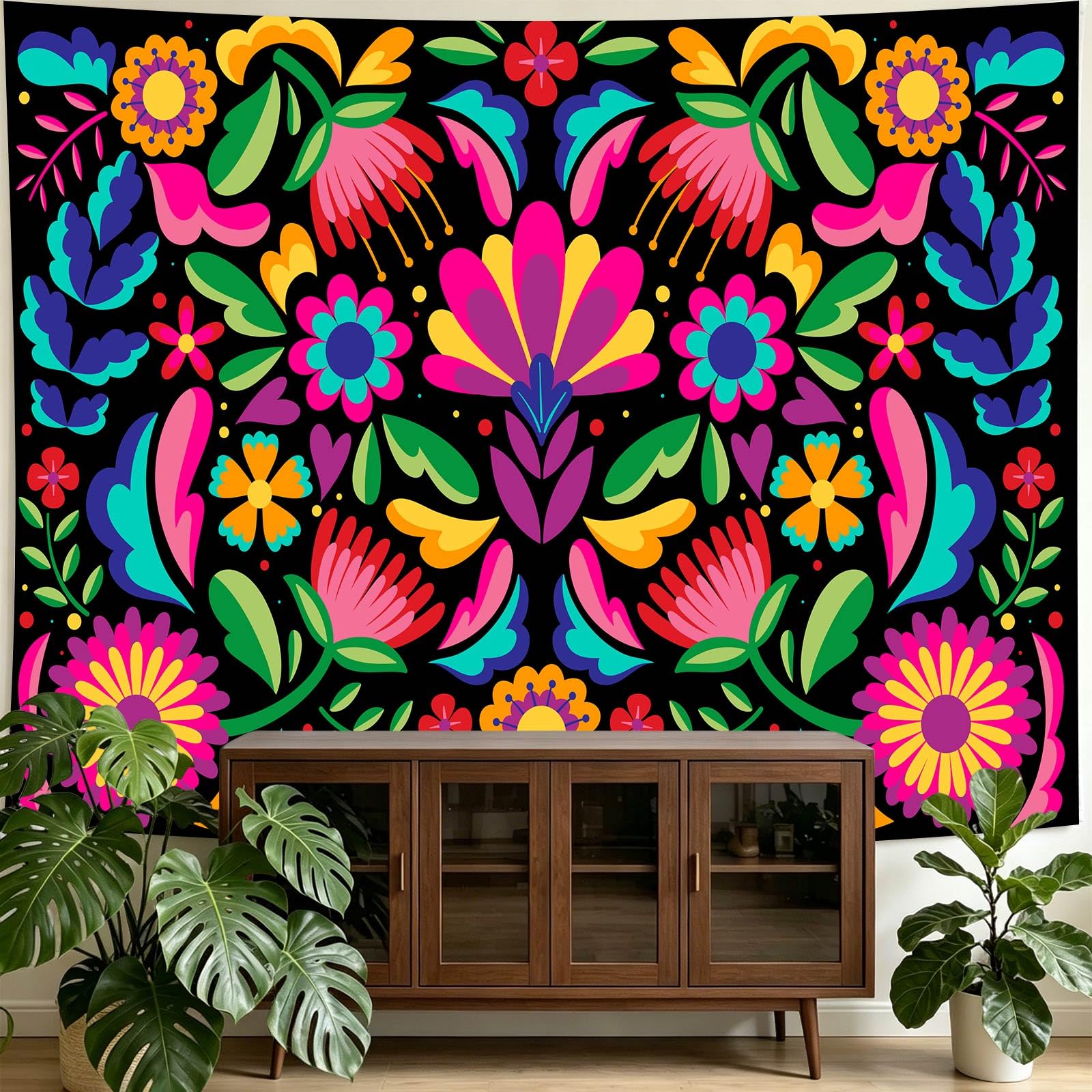 UHOMETAP Mexican Tapestry,Colorful Mexican Floral Tapestry