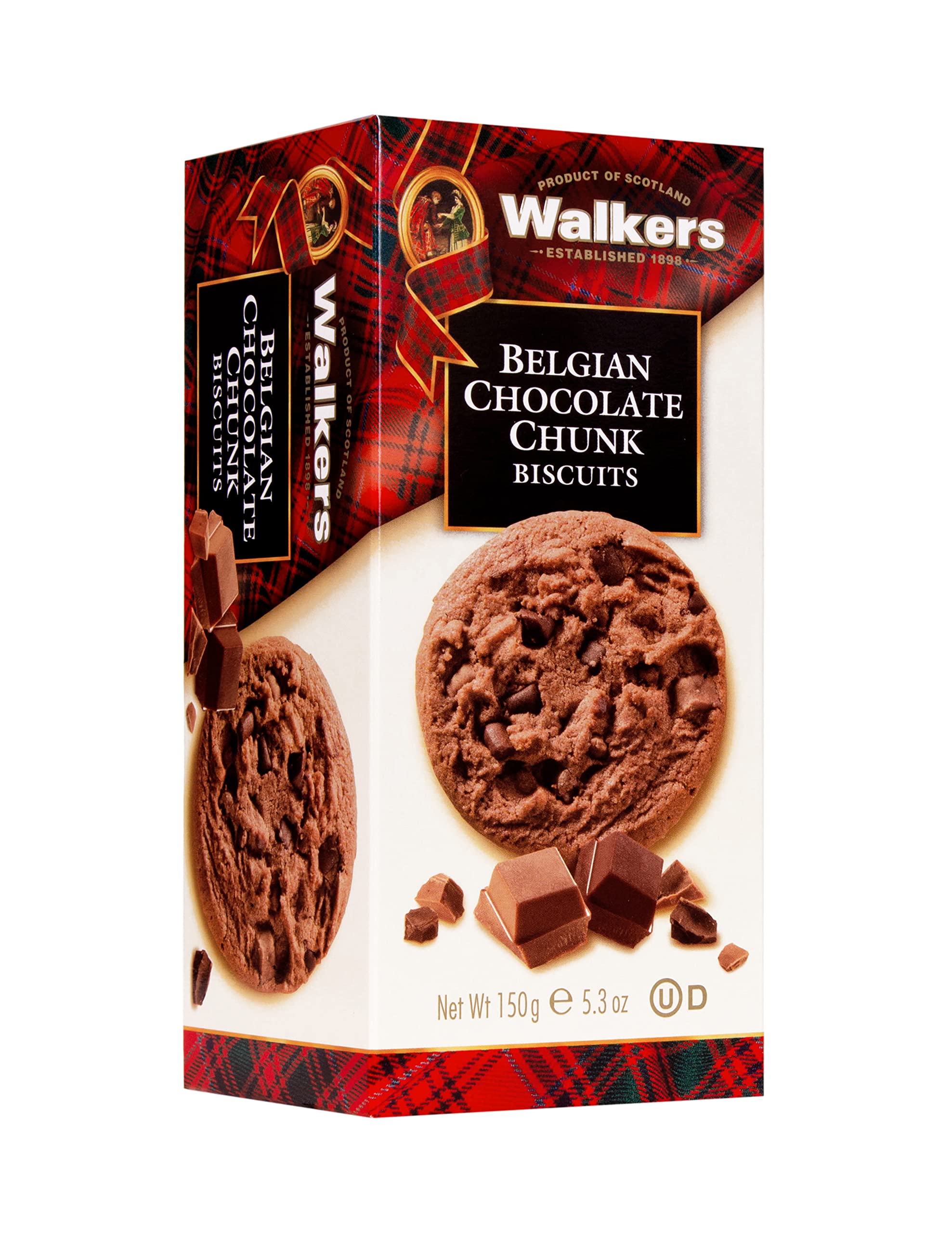 Walker's Shortbread Belgian Chocolate Chunk Biscuits – Traditional Scottish Shortbread Recipe, 150 g (Pack of 12)