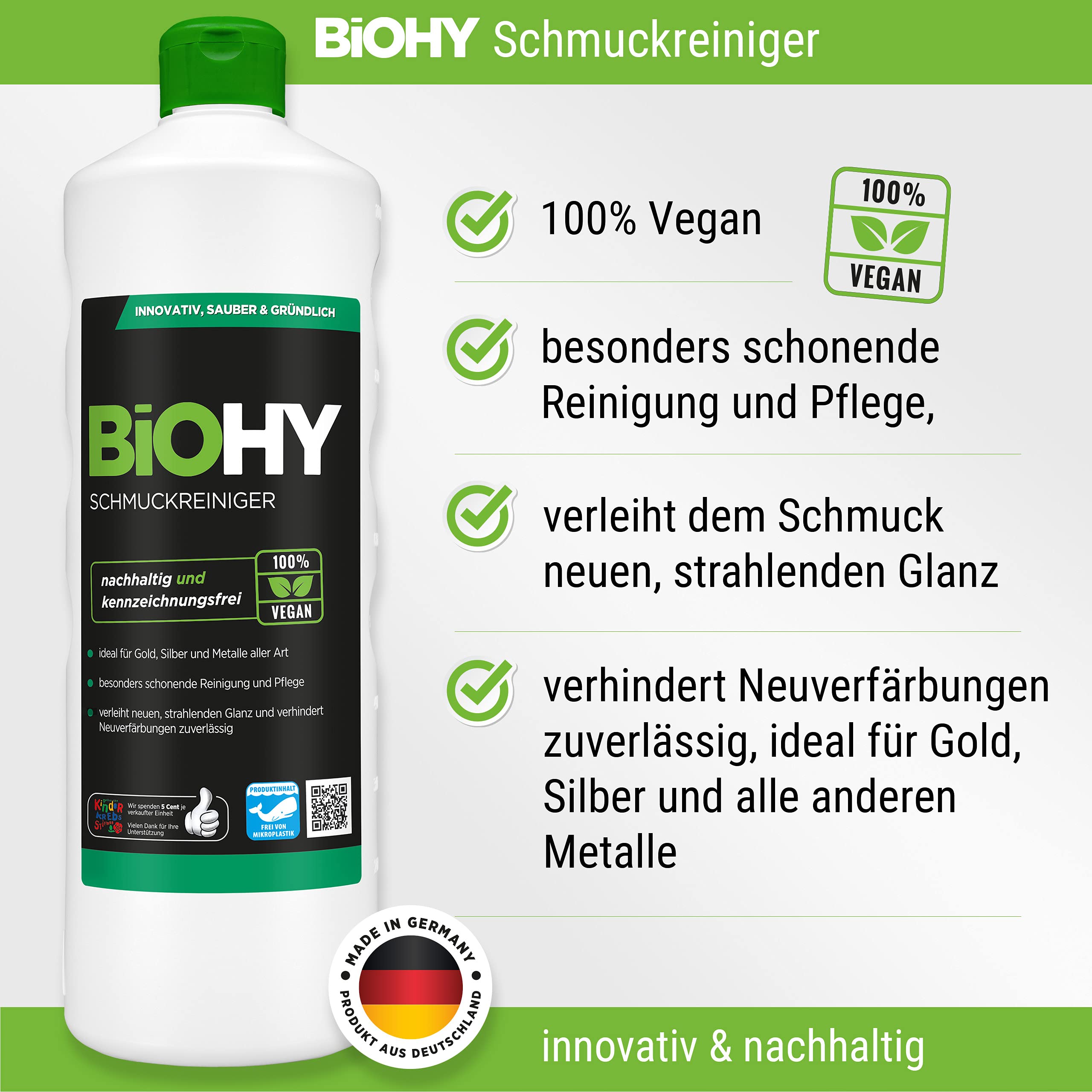 BiOHY Juego combinado de productos de limpieza con dosificador y pastillas para lavavajillas (8 x 1 L), para todos los ámbitos de aplicación, potente y eficiente, limpiador 100% vegano sin
